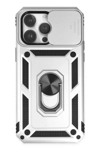 Apple iPhone 14 Pro Max Kılıf Pars Lens Yüzüklü Silikon - Gümüş