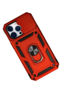 Apple iPhone 14 Pro Max Kılıf Pars Lens Yüzüklü Silikon - Kırmızı