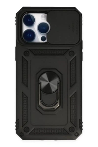 Apple iPhone 14 Pro Max Kılıf Pars Lens Yüzüklü Silikon - Siyah