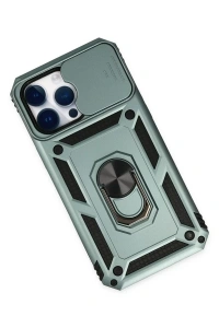 Apple iPhone 14 Pro Max Kılıf Pars Lens Yüzüklü Silikon - Yeşil