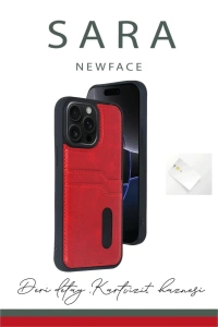 Apple iPhone 14 Pro Max Kılıf Sara Kartvizitli Deri Kılıf - Taba