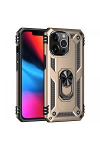 Apple iPhone 14 Pro Max Kılıf Sofya Yüzüklü Silikon Kapak - Gold