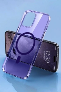 Apple iPhone 14 Pro Max Kılıf Tron Şeffaf Magsafe Kapak - Derin Mor