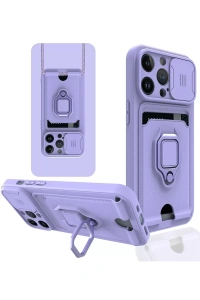 Apple iPhone 14 Pro Max Kılıf Zuma Kartvizitli Yüzüklü Silikon - Lila