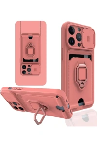 Apple iPhone 14 Pro Max Kılıf Zuma Kartvizitli Yüzüklü Silikon - Pembe