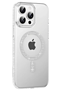Apple iPhone 14 Pro Max Move Taşlı Magsafe Kapak - Gümüş