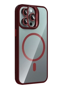 Apple iPhone 14 Pro Max Remim Lensli Magsafe Standlı Kapak - Bordo