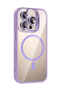 Apple iPhone 14 Pro Max Remim Lensli Magsafe Standlı Kapak - Lila