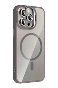 Apple iPhone 14 Pro Max Remim Lensli Magsafe Standlı Kapak - Titan Gri