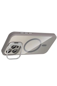 Apple iPhone 14 Pro Max Remim Lensli Magsafe Standlı Kapak - Titan Gri