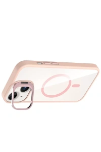 Apple iPhone 14 Remim Lensli Magsafe Standlı Kapak - Pembe