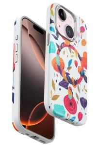 Apple iPhone 15 Flower Series Magsafe Kapak - Beyaz