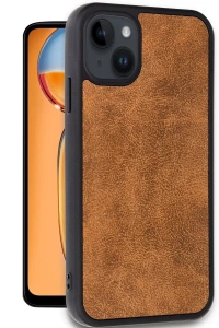 Apple iPhone 15 Kılıf Aras Deri Kapak - Taba