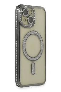 Apple iPhone 15 Kılıf Joke Simli Magneticsafe Kılıf - Gri