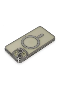 Apple iPhone 15 Kılıf Joke Simli Magneticsafe Kılıf - Gri