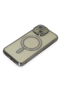 Apple iPhone 15 Kılıf Joke Simli Magneticsafe Kılıf - Gri