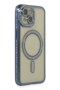 Apple iPhone 15 Kılıf Joke Simli Magneticsafe Kılıf - Lacivert