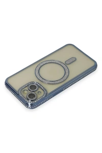 Apple iPhone 15 Kılıf Joke Simli Magneticsafe Kılıf - Lacivert