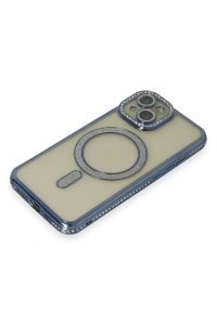 Apple iPhone 15 Kılıf Joke Simli Magneticsafe Kılıf - Lacivert