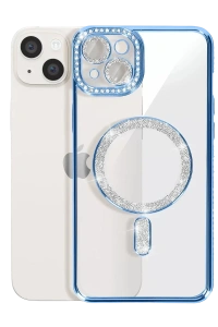 Apple iPhone 15 Kılıf Joke Simli Magneticsafe Kılıf - Mavi