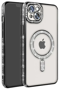 Apple iPhone 15 Kılıf Joke Simli Magneticsafe Kılıf - Siyah