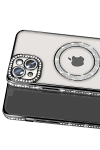 Apple iPhone 15 Kılıf Joke Simli Magneticsafe Kılıf - Siyah