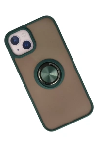 Apple iPhone 15 Kılıf Montreal Yüzüklü Silikon Kapak - Yeşil