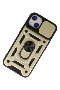 Apple iPhone 15 Kılıf Pars Lens Yüzüklü Silikon - Gold