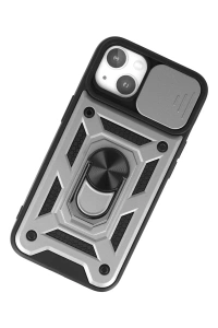 Apple iPhone 15 Kılıf Pars Lens Yüzüklü Silikon - Gümüş