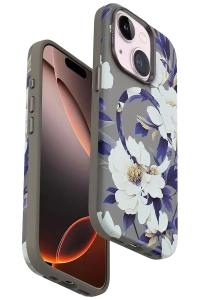 Apple iPhone 15 Plus Flower Series Magsafe Kapak - Gri