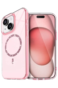 Apple iPhone 15 Plus Live Diamond Magsafe Kapak - Pembe