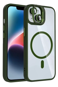 Apple iPhone 15 Plus Remim Lensli Magsafe Standlı Kapak - Koyu Yeşil