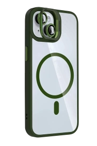 Apple iPhone 15 Plus Remim Lensli Magsafe Standlı Kapak - Koyu Yeşil