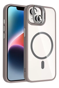 Apple iPhone 15 Plus Remim Lensli Magsafe Standlı Kapak - Titan Gri