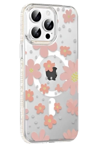 Apple iPhone 15 Pro Floral Magsafe Kapak - Pembe