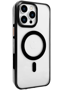 Apple iPhone 15 Pro Gleam PC Sert Magsafe Kılıf - Şeffaf-Siyah