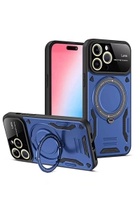 Apple iPhone 15 Pro Joy Lens Standlı Kapak - Lacivert