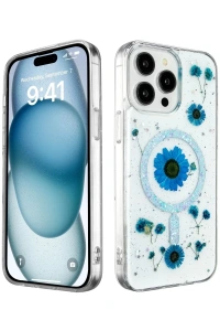 Apple iPhone 15 Pro Kılıf Daisy Simli Magsafe Kapak - Mavi