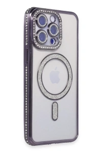 Apple iPhone 15 Pro Kılıf Joke Simli Magneticsafe Kılıf - Derin Mor