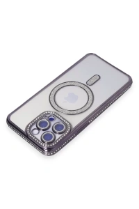 Apple iPhone 15 Pro Kılıf Joke Simli Magneticsafe Kılıf - Derin Mor