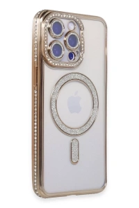 Apple iPhone 15 Pro Kılıf Joke Simli Magneticsafe Kılıf - Gold