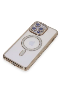 Apple iPhone 15 Pro Kılıf Joke Simli Magneticsafe Kılıf - Gold