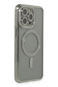 Apple iPhone 15 Pro Kılıf Joke Simli Magneticsafe Kılıf - Gri
