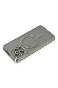 Apple iPhone 15 Pro Kılıf Joke Simli Magneticsafe Kılıf - Gri