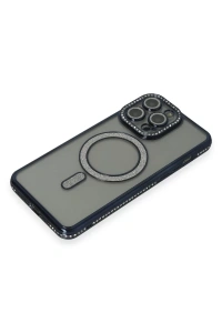Apple iPhone 15 Pro Kılıf Joke Simli Magneticsafe Kılıf - Lacivert