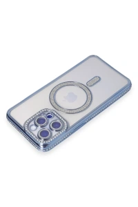 Apple iPhone 15 Pro Kılıf Joke Simli Magneticsafe Kılıf - Mavi