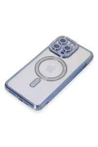 Apple iPhone 15 Pro Kılıf Joke Simli Magneticsafe Kılıf - Mavi