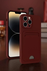 Apple iPhone 15 Pro Kılıf Kelvin Kartvizitli Silikon - Bordo