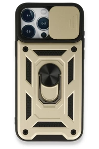 Apple iPhone 15 Pro Kılıf Pars Lens Yüzüklü Silikon - Gold