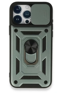 Apple iPhone 15 Pro Kılıf Pars Lens Yüzüklü Silikon - Yeşil